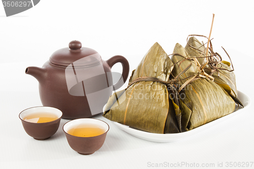 Image of Chinese  Dumplings, Zongzi in White Background