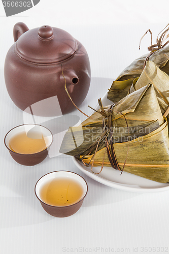 Image of Chinese  Dumplings, Zongzi in White Background