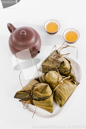 Image of Chinese  Dumplings, Zongzi in White Background