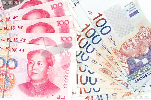 Image of China and Malaysia Bills in White Background