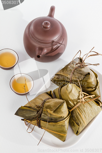 Image of Chinese  Dumplings, Zongzi in White Background