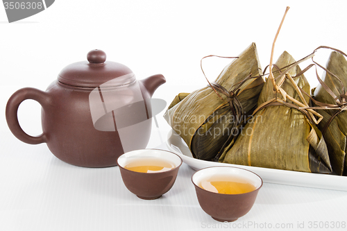 Image of Chinese  Dumplings, Zongzi in White Background