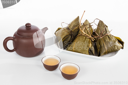 Image of Chinese  Dumplings, Zongzi in White Background