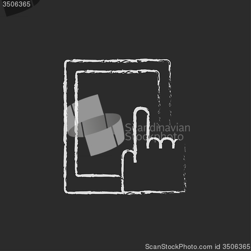 Image of Touch screen tablet icon drawn in chalk.
