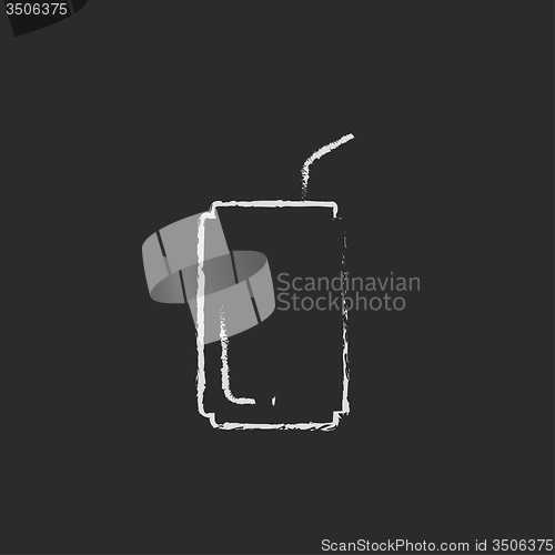 Image of Soda can with drinking straw icon drawn in chalk.