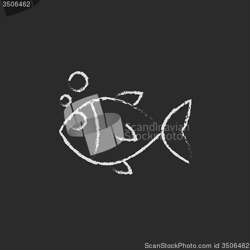 Image of Little fish under water icon drawn in chalk.