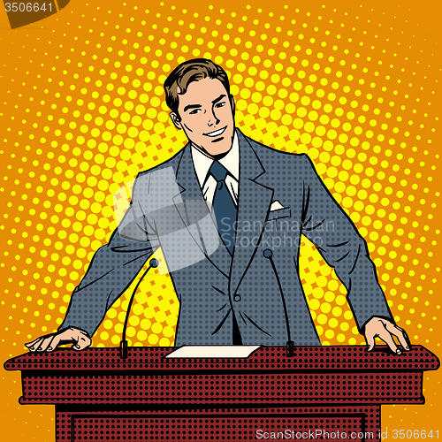 Image of Speaker at the podium. Lecture presentation