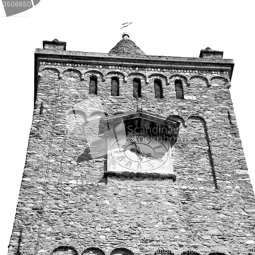 Image of ancien clock tower in italy europe old  stone and bell