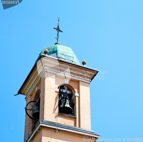Image of ancien clock tower in italy europe old  stone and bell