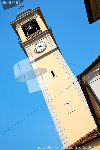 Image of ancien clock tower in  europe old  stone  bell