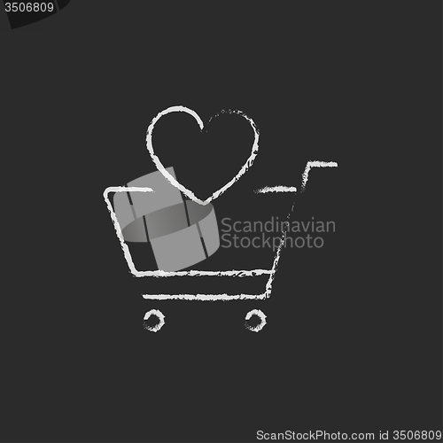 Image of Shopping cart with heart icon drawn in chalk.