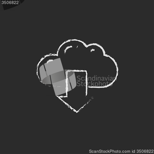 Image of Cloud with arrow down icon drawn in chalk.