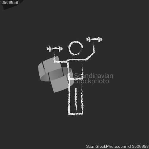 Image of Man with dumbbell icon drawn in chalk.