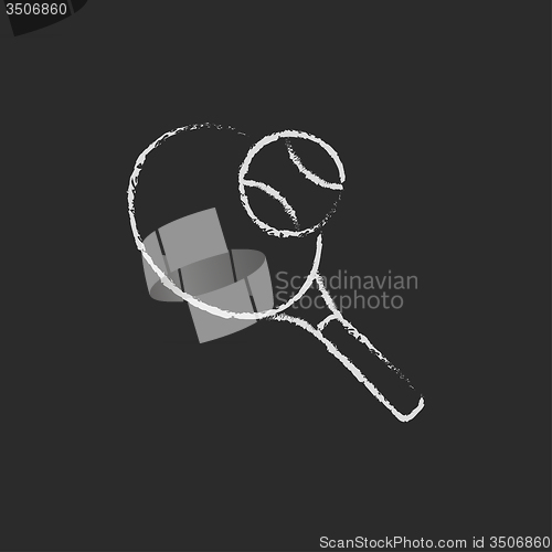 Image of Tennis racket and ball icon drawn in chalk.