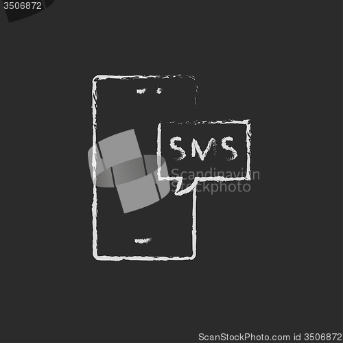 Image of Touch screen phone with message icon drawn in chalk.