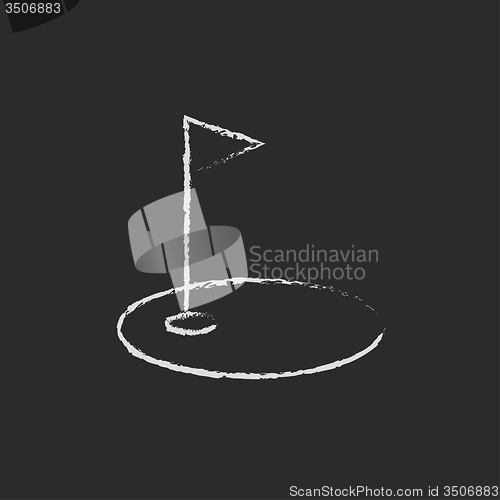 Image of Golf hole with a flag icon drawn in chalk.