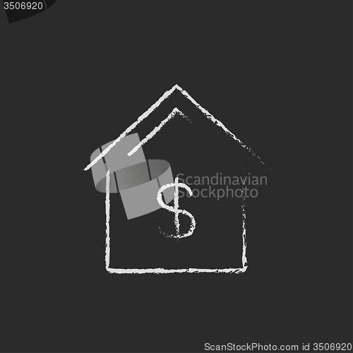 Image of House with dollar symbol icon drawn in chalk.