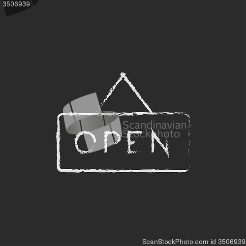 Image of Open sign icon drawn in chalk.