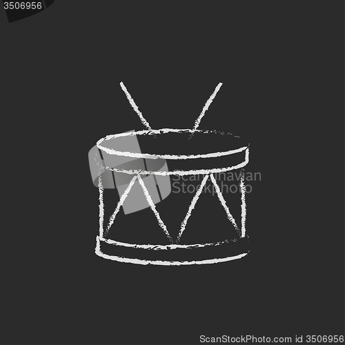 Image of Drum with sticks icon drawn in chalk.