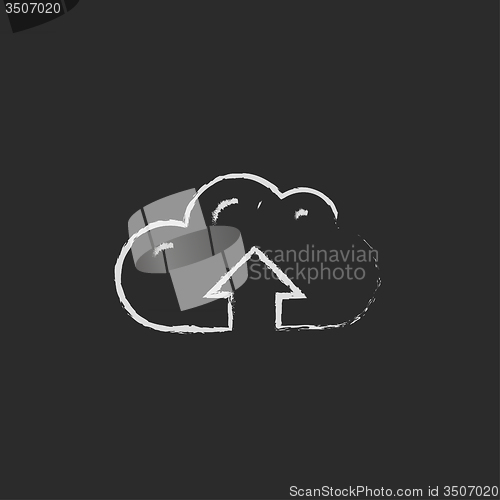 Image of Cloud with arrow up icon drawn in chalk.
