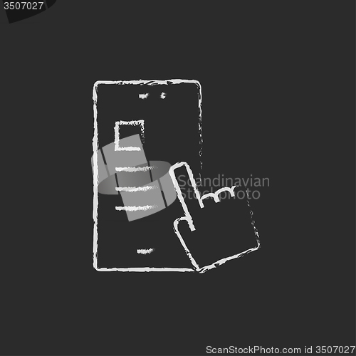 Image of Touch screen smartphone icon drawn in chalk.