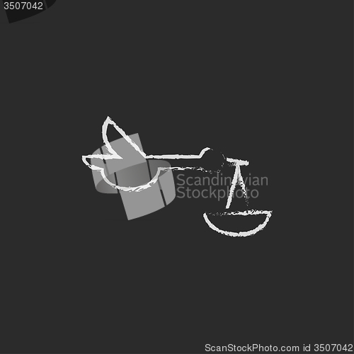 Image of Baby basket with stork icon drawn in chalk.