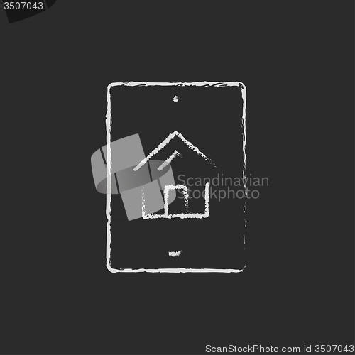 Image of Property search on mobile device icon drawn in chalk.