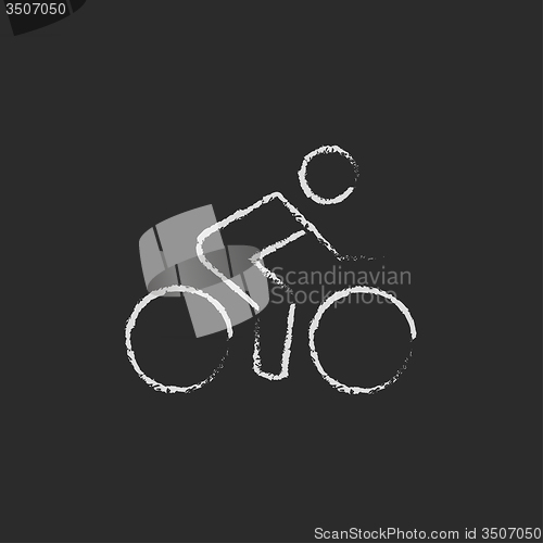 Image of Sports bike and cyclist icon drawn in chalk.