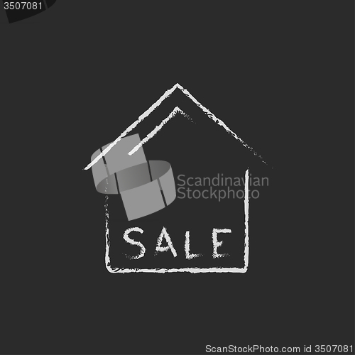 Image of House for sale icon drawn in chalk.