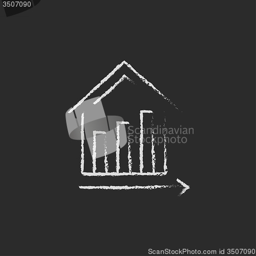 Image of Graph of real estate prices growth icon drawn in chalk.