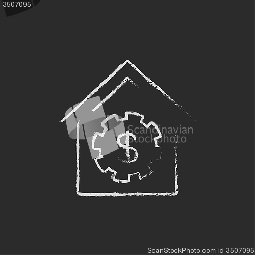 Image of House with dollar symbol icon drawn in chalk.