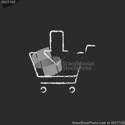 Image of Online shopping cart icon drawn in chalk.