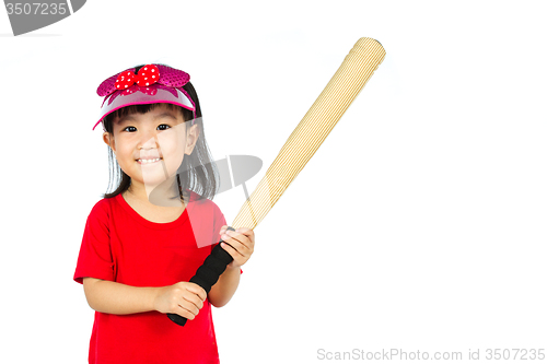 Image of Chinese little girl holding baseball bat