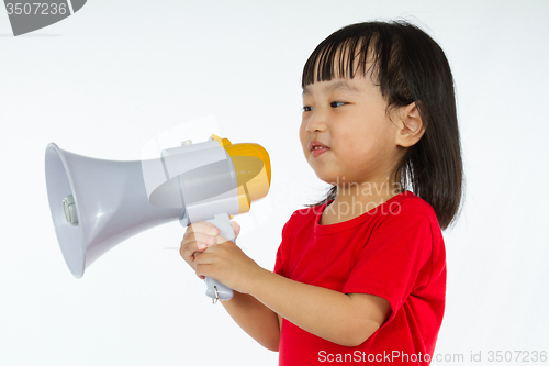 Image of Asian Chinese little girl holding megaphone