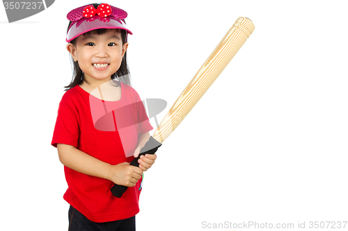 Image of Chinese little girl holding baseball bat