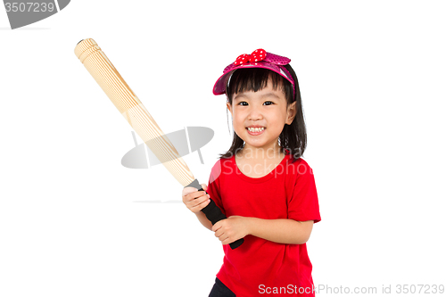 Image of Chinese little girl holding baseball bat