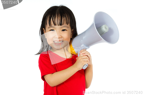 Image of Asian Chinese little girl holding megaphone