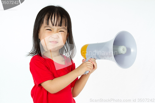 Image of Asian Chinese little girl holding megaphone