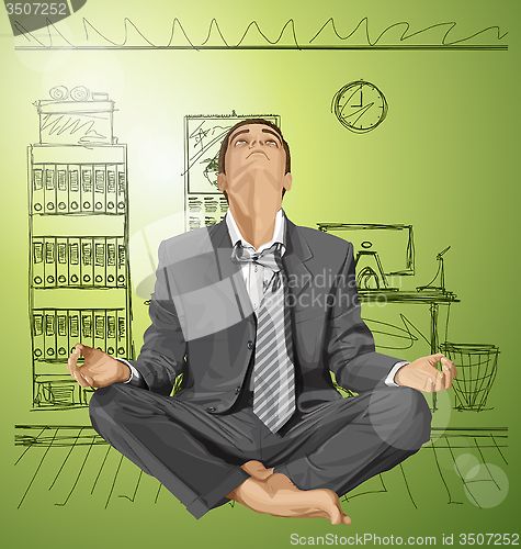 Image of Vector Businessman in Lotus Pose Meditating