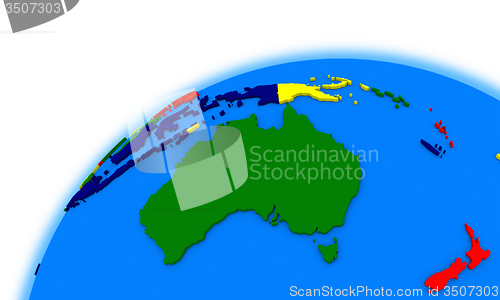 Image of Australia on globe political map