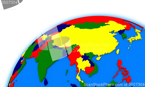 Image of southeast Asia on globe political map