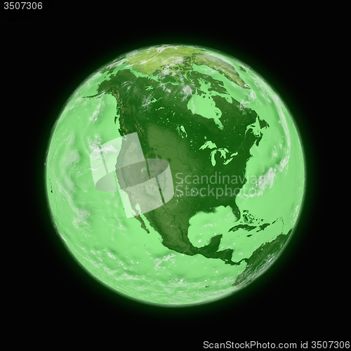 Image of North America on green planet Earth