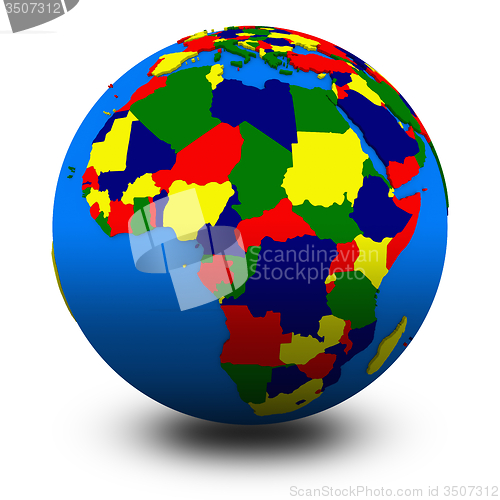 Image of Africa on political globe illustration