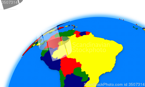 Image of south America on globe political map