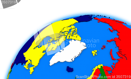 Image of Arctic north polar region on globe political map