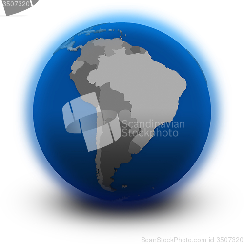 Image of south America on political globe