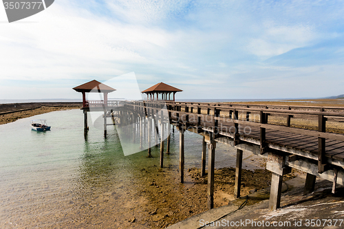 Image of Indonesian landscape with walkway and sea