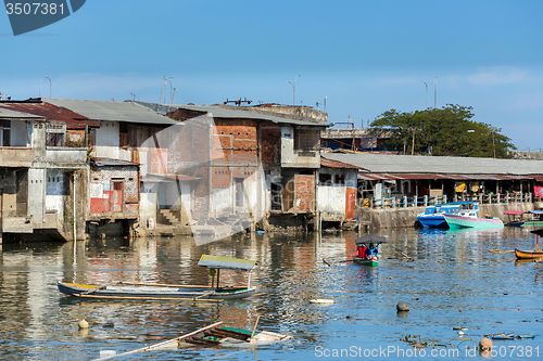 Image of Straw poor houses by the river