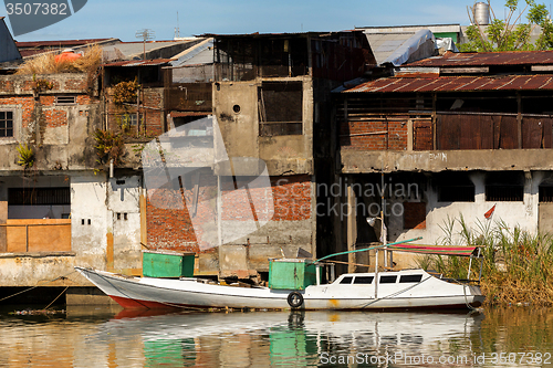 Image of Straw poor houses by the river