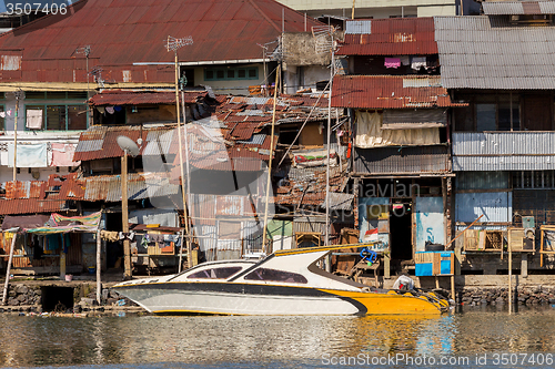 Image of Straw poor houses by the river